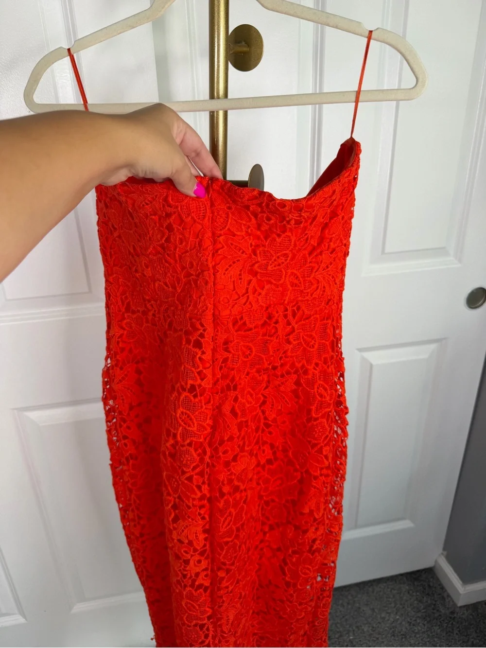 ASTR the Label Red Floral Lace Strapless Midi Dress Size L Cocktail Party - Picture 8 of 12